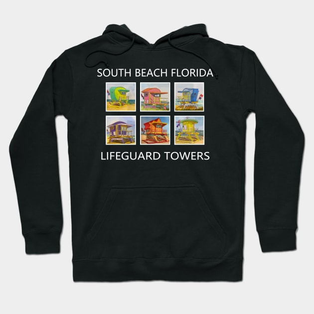 South Beach Florida Lifeguard Towers Hoodie by WelshDesigns